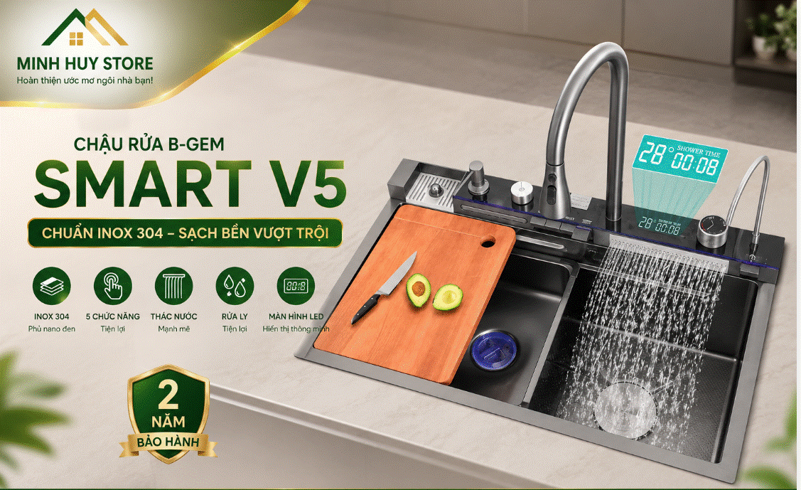 Chậu Rửa Chén B-Gem Smart V5 Inox 304 Nano Đen