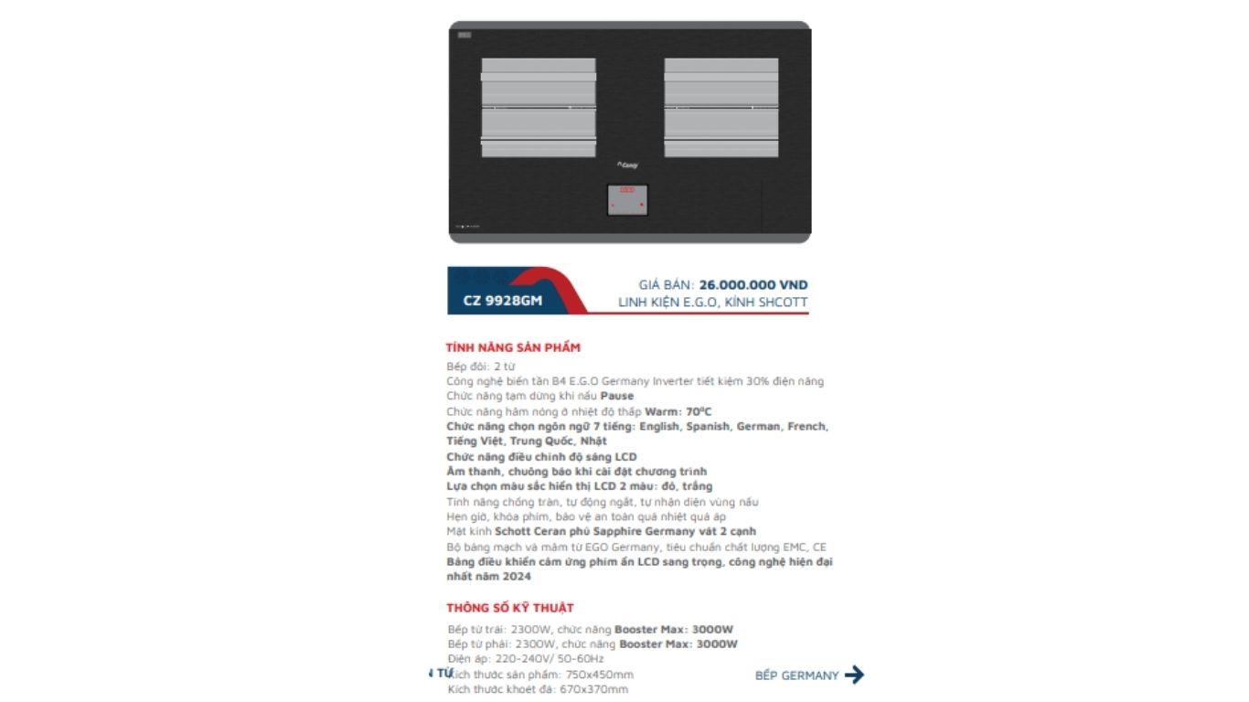 Bếp từ CANZY CZ 9928GM