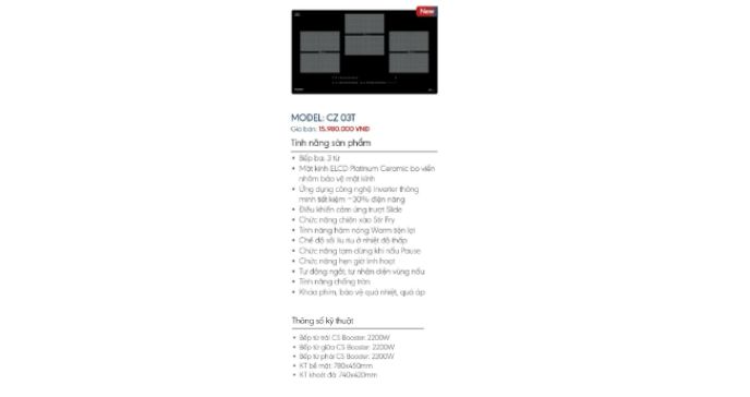Bếp từ 3 vùng nấu Canzy CZ 03T