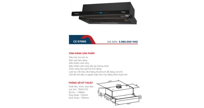 Hút Mùi Âm Tủ Canzy CZ-D700S