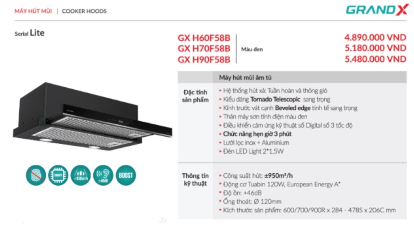Máy hút mùi âm tủ GrandX GX H60F58B