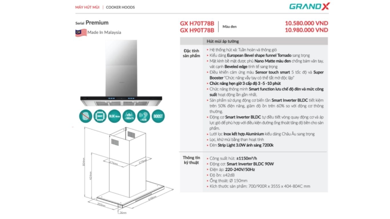 Máy hút mùi GrandX GX H90T78B