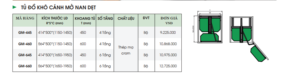 TỦ ĐỒ KHÔ CÁNH MỞ NAN DẸT