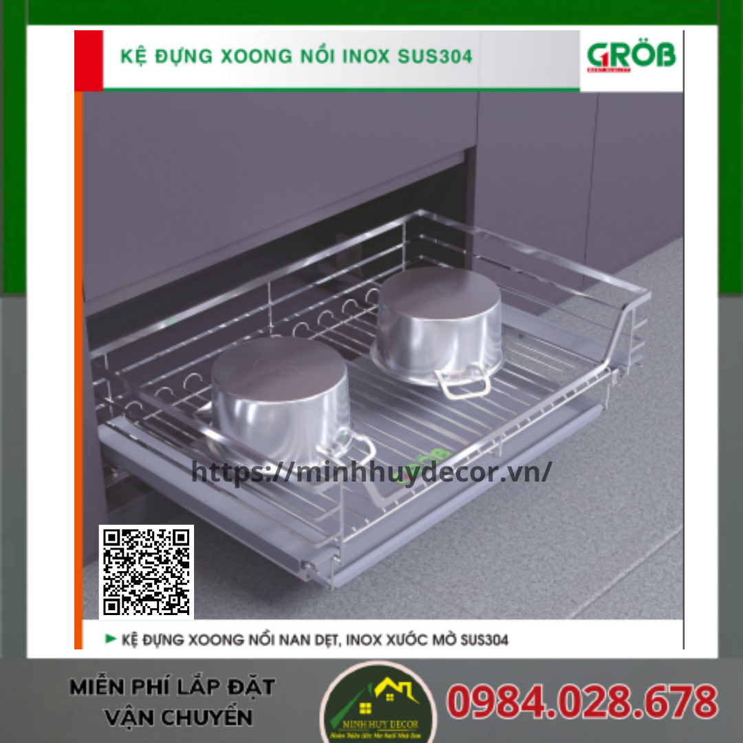 Kệ Đựng Xoang Nồi Nan Dẹt, Inox Xước Mờ SUS304