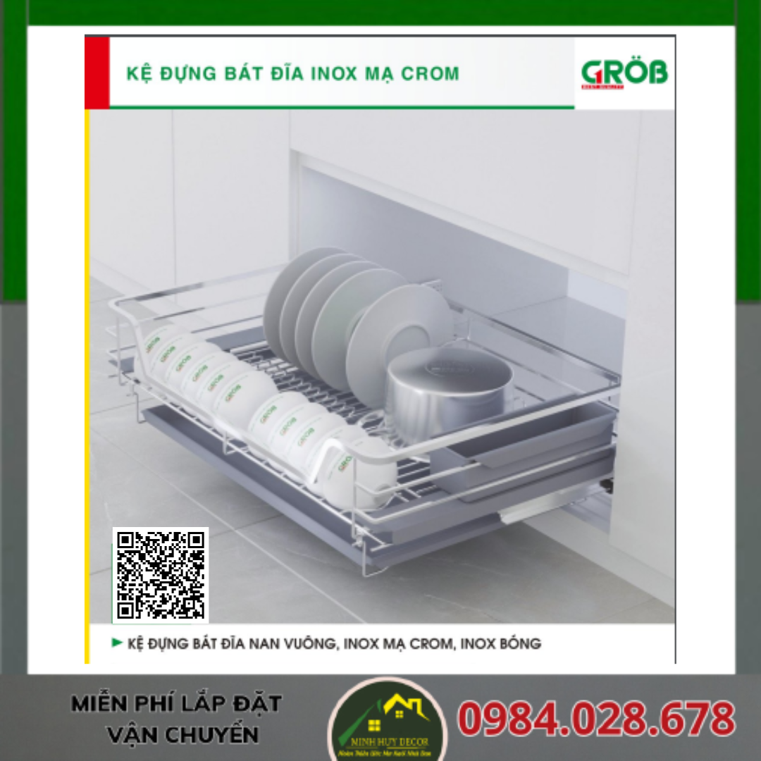 Kệ Đựng Bát Đĩa, Nan Vuông, Inox Mạ Crom, Inox Bóng